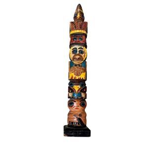 Vintage Wood Hand Carved Totem 7 In Signed Alaska 1938